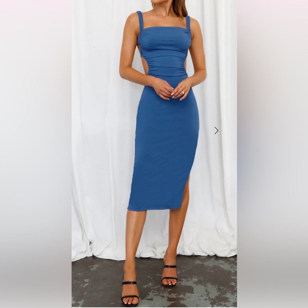 Hello Molly Frose on Repeat Blue Midi Bodycon Dress | Size XS
